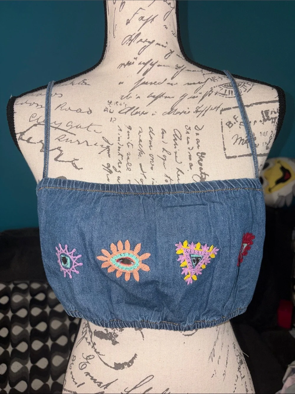 NWT Zara Embroidered Denim Crop Top, Medium
